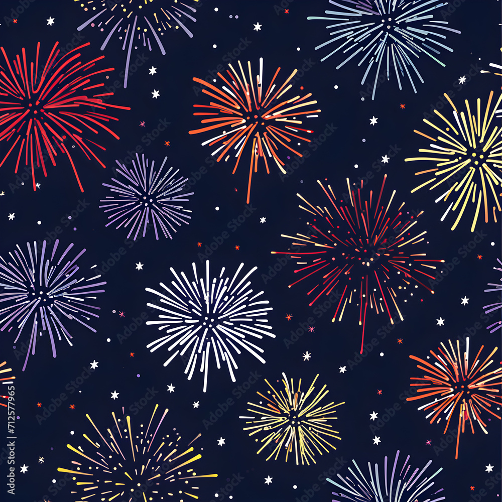 Fototapeta premium firework seamless pattern in night.Editable vector illustration for postcard or banner.