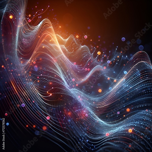 Visualization of wave particle. Futuristic Neon Waves: Abstract Digital Art for Dynamic Data Transfer Concept