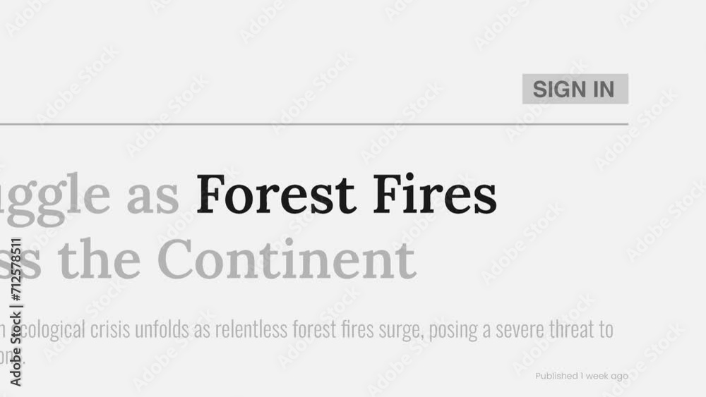 Term 'Forest fires' highlighted on FAKE headlines news publications. Titles on white background. Can be used for editorial AND non editorial content as everything is 100% fake