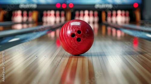 red bowling ball on a bowling alley