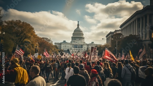Crowds of protesters gather in front of the United States Capitol building photo