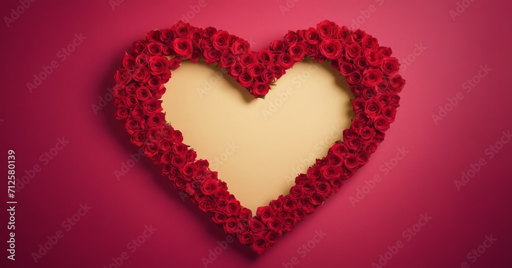 Happy Valentine's Day. Roses in the shape of a heart with space for text or with your product, card, gift or advertisement. Minimalistic, clean pink background. Happy Valentine's Day. Roses in the shape of a heart with space for text or with your product, card, gift or advertisement. Minimalistic, clean pink background.