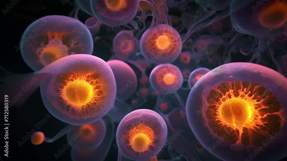 3D Animation of Cell division under a microscope. Dividing and Multiplying Cells. Cell mitosis concept. Inside Human Body. Human cells moving life 3D Animation of Cell division under a microscope. Dividing and Multiplying Cells. Cell mitosis concept. Inside Human Body. Human cells moving life