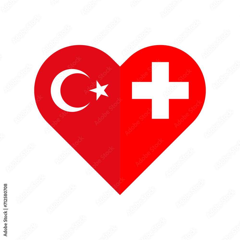 unity concept. heart shape icon of turkey and switzerland flags. vector illustration isolated on white background unity concept. heart shape icon of turkey and switzerland flags. vector illustration isolated on white background