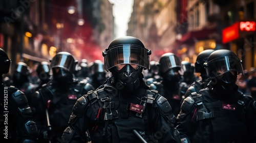 French police during protests in Paris, France photo