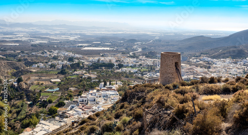 Views of Nijar town and Atalaya tower, Cabo de Gata, Spain