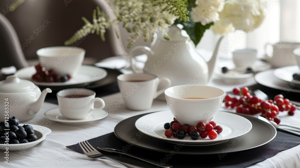 a close up of a plate on a table with a cup of coffee and a plate with berries on it. a close up of a plate on a table with a cup of coffee and a plate with berries on it.