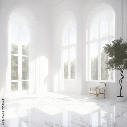 White Marble Luxury Interior Room with Sunny Window
