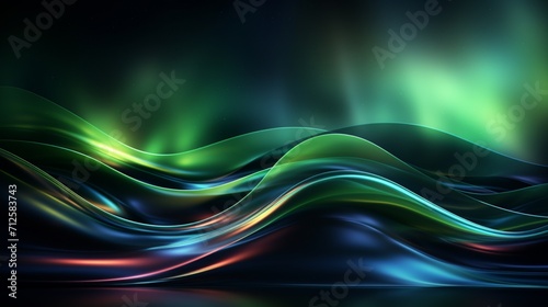 Abstract neon background featuring blue and green glowing lines gracefully sliding upward, offering a futuristic animated wallpaper . © Dhiman