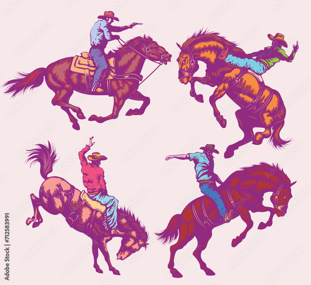 cowboys on a wild rodeo mustang horse cowboys on a wild rodeo mustang horse