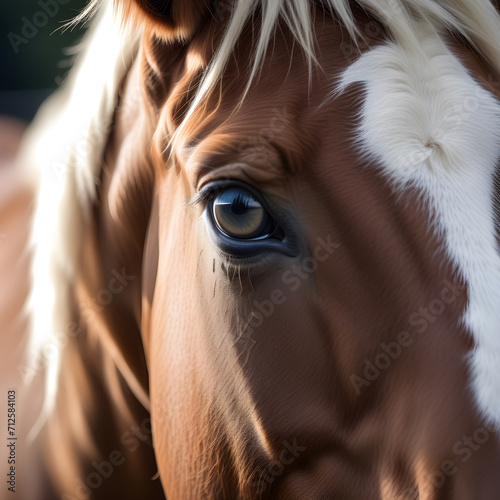 A photograph of a close-up on the piercing eyes of a horse. ai generative