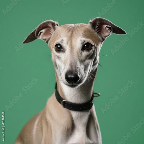 whippet dog isolated on green background. ai generative