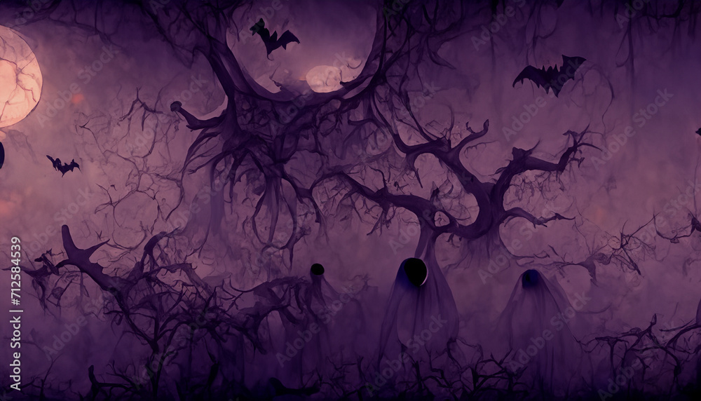 spooky halloween background, digital art and itillustration painting
