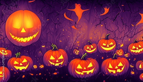 spooky halloween background, digital art and itillustration painting