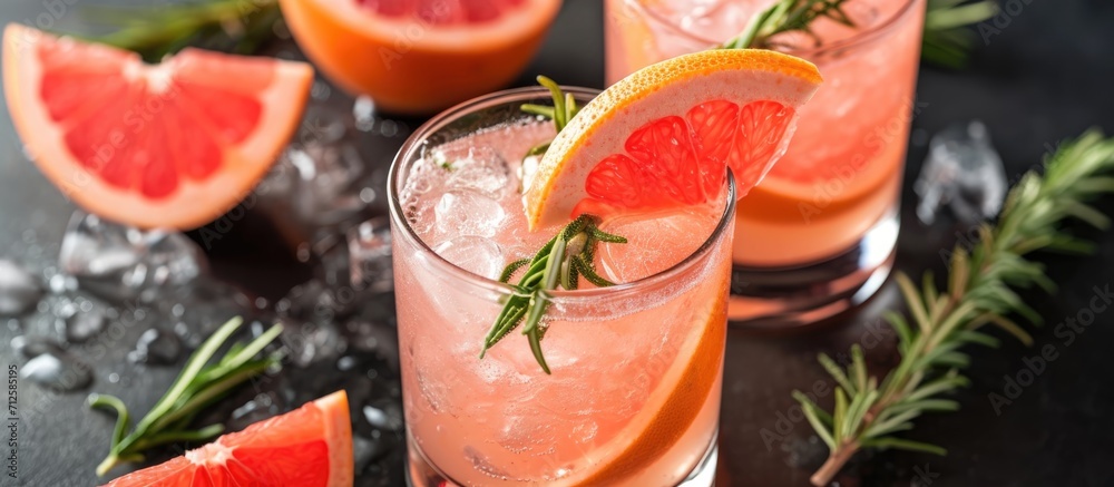 Refreshing cold drink made with grapefruit and rosemary. Refreshing cold drink made with grapefruit and rosemary.