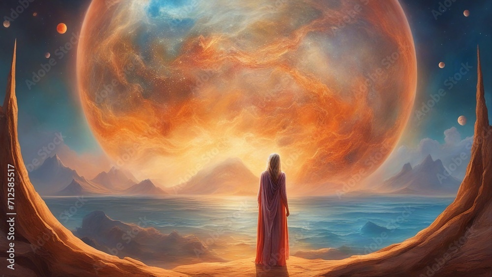 sunrise over the sea Fortune teller having a vision of global warming. sunrise over the sea Fortune teller having a vision of global warming.