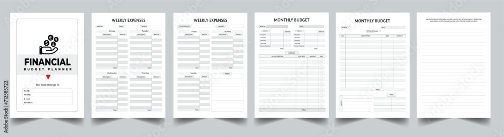 Financial budget planner with cover page layout template Financial budget planner with cover page layout template