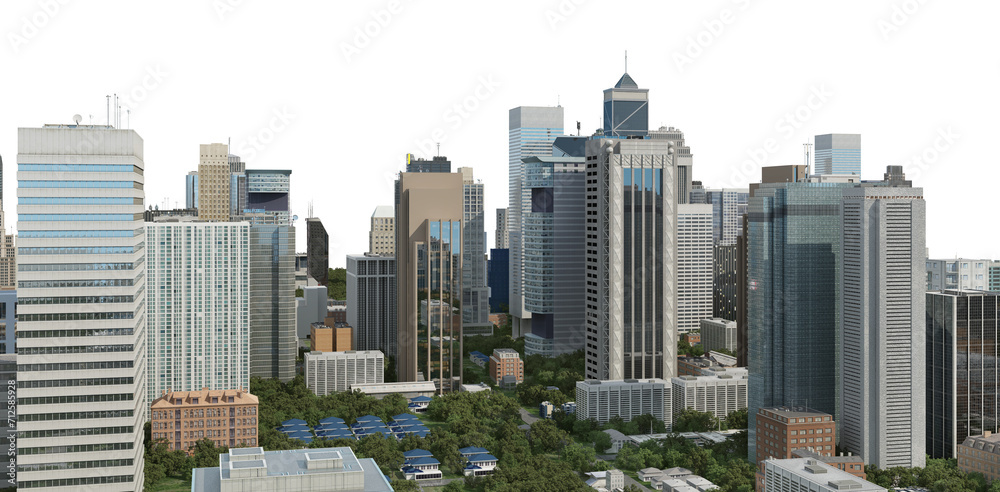 City view with many high-rise buildings On a transparent background City view with many high-rise buildings On a transparent background