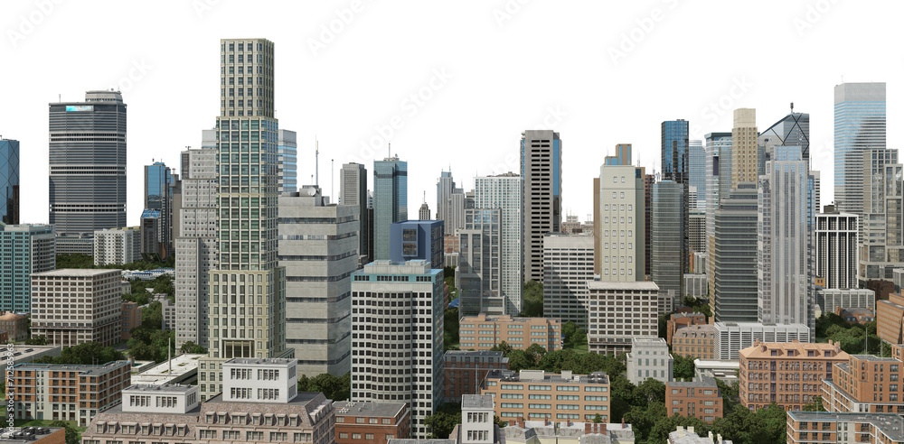 Obraz premium City view with many high-rise buildings On a transparent background
