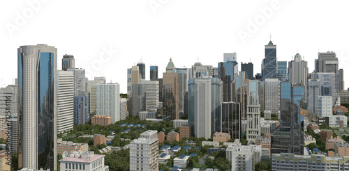 City view with many high-rise buildings On a transparent background