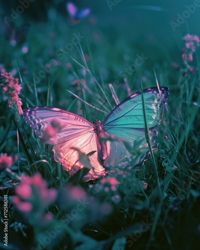 A softly glowing butterfly enhances the ethereal ambience of the twilight with its delicate presence