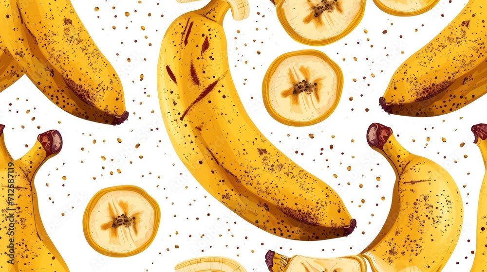a bunch of bananas cut in half and sliced into smaller pieces on a white background with tiny speckles. a bunch of bananas cut in half and sliced into smaller pieces on a white background with tiny speckles.