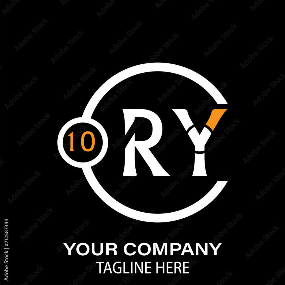 RY Letter Logo Design.  RY Company Name. RY Letter Logo Circular Concept. Black Background. - obrazy, fototapety, plakaty 