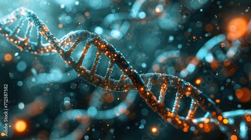 DNA double helix genetic material. Gene sequencing abstract design. Floating in space background, .science, abstract, biology, biotechnology, molecular, health, genetic photo
