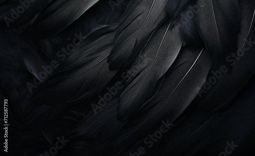 Detailed black feathers texture background