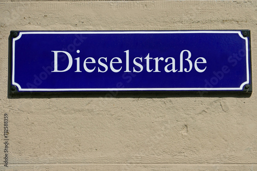 Emailleschild Dieselstraße