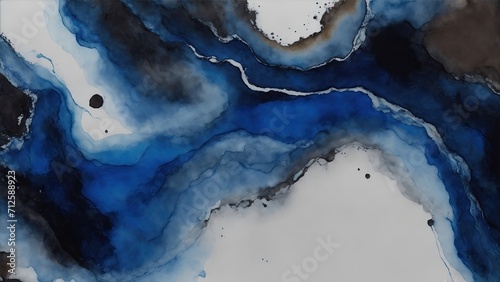 Dark brown, black, and blue abstract alcohol ink painting background