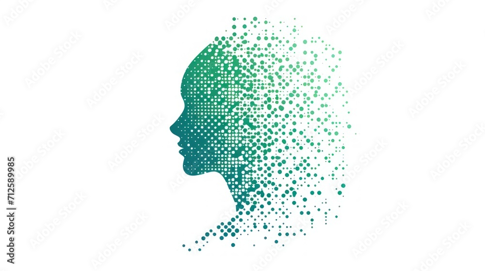 a silhouette of a woman's head with dots in the shape of a woman's head on a white background. a silhouette of a woman's head with dots in the shape of a woman's head on a white background.