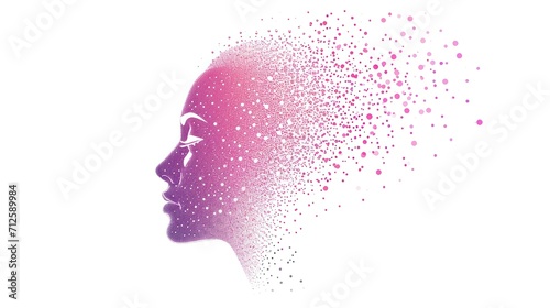  a silhouette of a woman's head with dots in the shape of a woman's head on a white background.