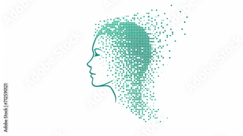  a woman's head with a lot of dots in the shape of a woman's head on a white background.