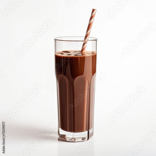 glass of chocolate shake isolated on white background, iced chocolate