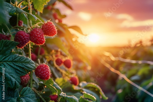 Growing raspberries harvest and producing vegetables cultivation. Concept of small eco green business organic farming gardening and healthy food photo