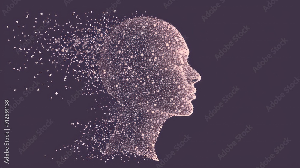 a woman's head with a lot of small stars coming out of the top of her head and the bottom half of her face. a woman's head with a lot of small stars coming out of the top of her head and the bottom half of her face.