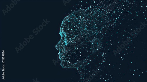  the head of a person with a network of dots in the shape of a human head on a dark background.