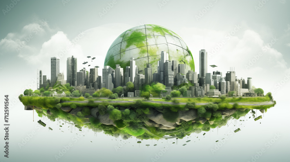 World environment and earth day concept with globe, Green city with nature and eco friendly environment.