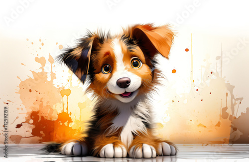 Cute doggie with big eyes made with colorful watercolor paints.