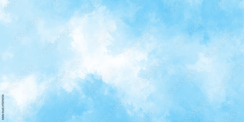 Abstract fresh and shiny winter sky. Abstract Blue sky with white clouds in sunny weather. sunny sky blue light watercolor aquarelle painting brush effect card.Paper textured canvas cloudy smoke space