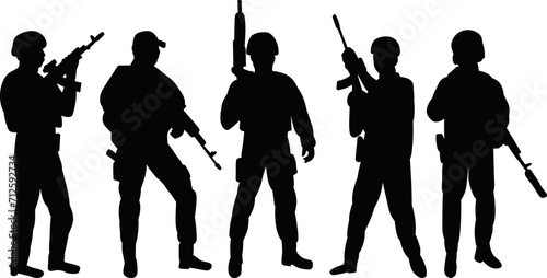 soldiers silhouette on white background vector