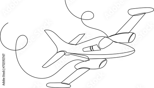airplane flies line drawing, sketch on white background vector