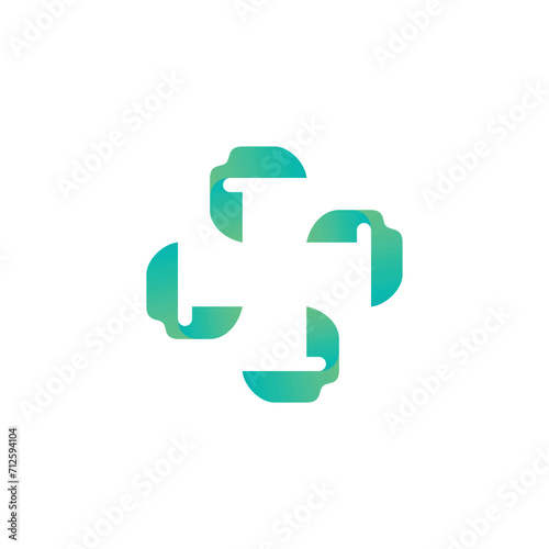 Abstract plus cycle logo twisted green vector design