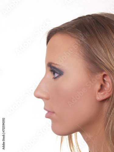 Profile Young Caucasian Woman On White Background