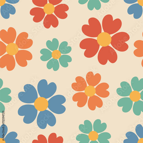 Retro floral seamless pattern with multicolor flowers