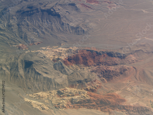 Aerial Shot Barren Hills With Red And Yellow Color United States