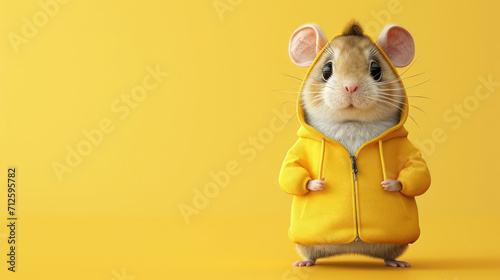 Adorable mouse dressed in a cozy hoodie. photo