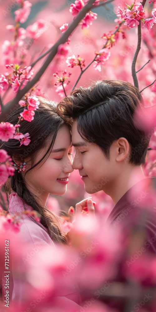 Asiatisches Paar in Kirschblüten Asiatisches Paar in Kirschblüten