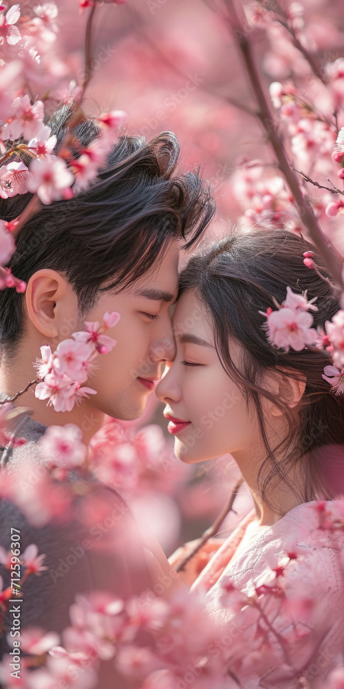 Asiatisches Paar in Kirschblüten Asiatisches Paar in Kirschblüten